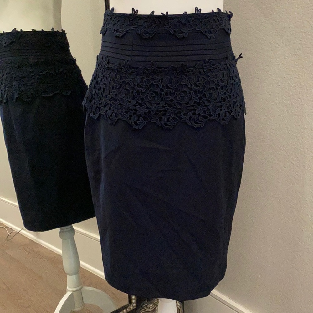 Anthropologie Navy Skirt Girls from Savoy Lace Appliqué Fully Lined Size 6